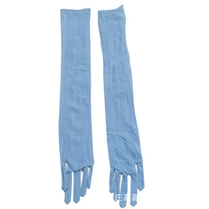 Пикантные Для женщин кружева бесшовные длинные перчатки палец перчатки клубный костюм перчатки вечерняя одежда светящиеся перчатки варежки F12 - Цвет: Синий