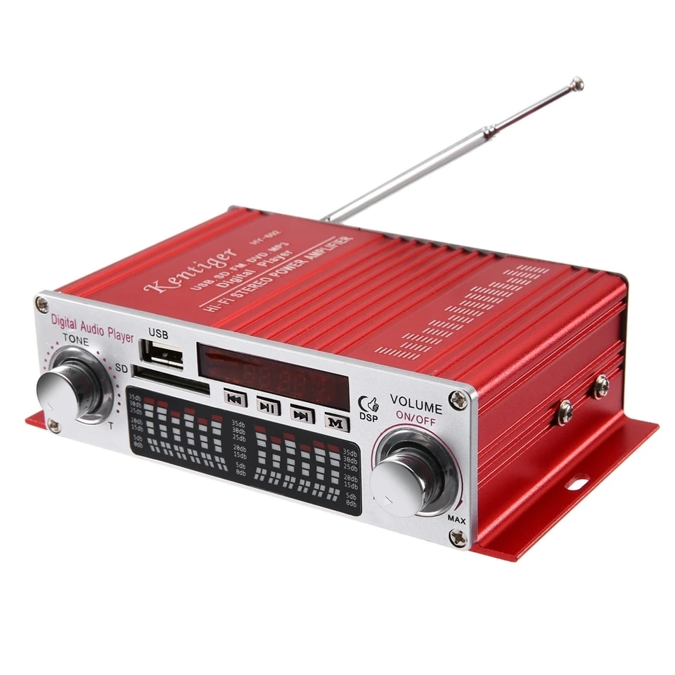 

Kentiger HY-602 Mini Portable HiFi Stereo Power Digital Amplifier with FM IR Control FM MP3 USB Playback with Four DSP