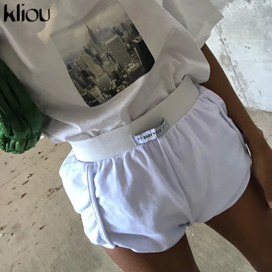 Kliou women casual cotton shorts elastic waist short bottom summer girls cute shorts women street fashion short trousers