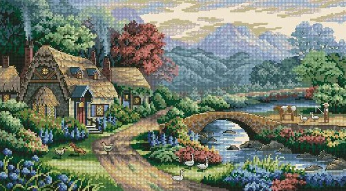 

Needlework,DIY DMC Cross stitch,Set For Embroidery,Scenic,cottage,Farm house flower Pattern Counted Cross-Stitch Sewing Kit