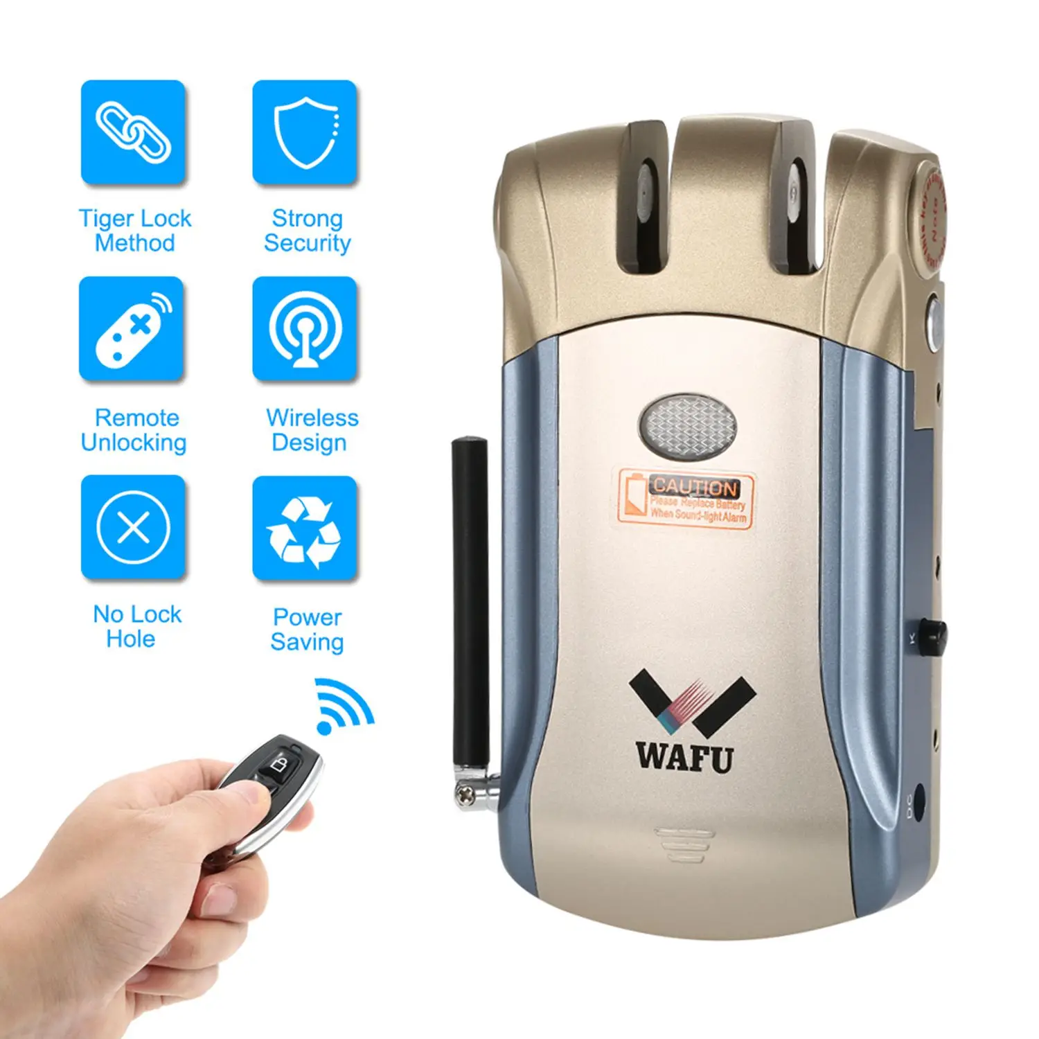 

WAFU Wireless Security Invisible Keyless Entry Electronic Door Lock Home Smart Remote Control Smart Lock with 4 Remote Control