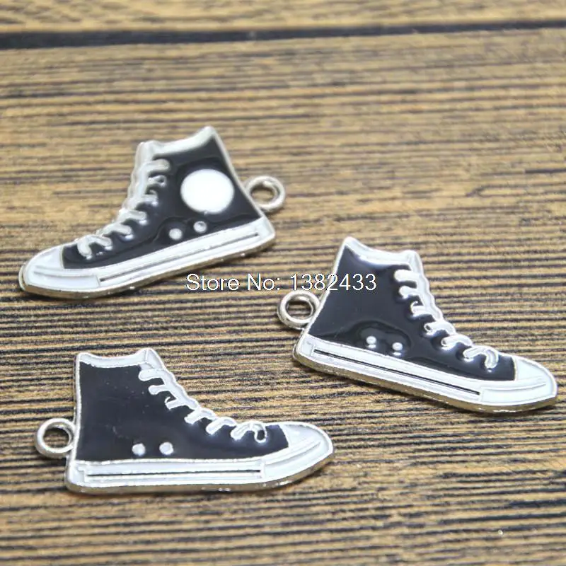 

8pcs black Enameled Charms Antique Silver Sneaker Charm pendant 31x17mm