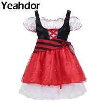 Детский костюм пирата для девочек, блестящее платье с блестками и открытыми плечами, эластичная тематическая вечеринка Хэллоуин с короткими рукавами, платье с цветочным рисунком для девочек