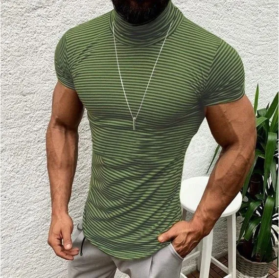 Moomphya,, Новое поступление, Морская Полоска, Мужская футболка, с высоким воротником, футболка для мужчин, стильная уличная одежда, мужская футболка - Цвет: Зеленый