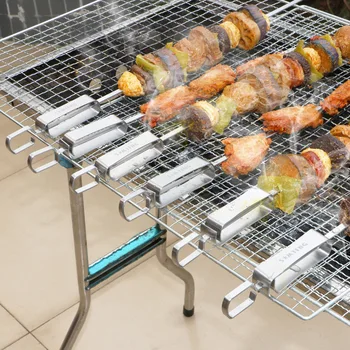 

4pcs 13.75" Stainless Steel Barbecue Skewers Reusable Shish Kabob Skewers Portable Metal Long Wide BBQ Sticks Picnic Accessories