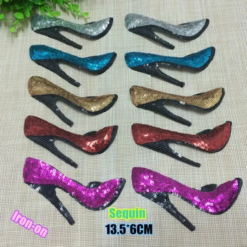 

Diy iron on embroided sequin patches applique High-heeled shoes 20 per lot