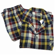Pajamas Men Autumn 100% Woven Cotton Pajama Long Sleeve Pyjamas Plaid Cardigan Pajama Sets Men Lounge Sleep Pajamas