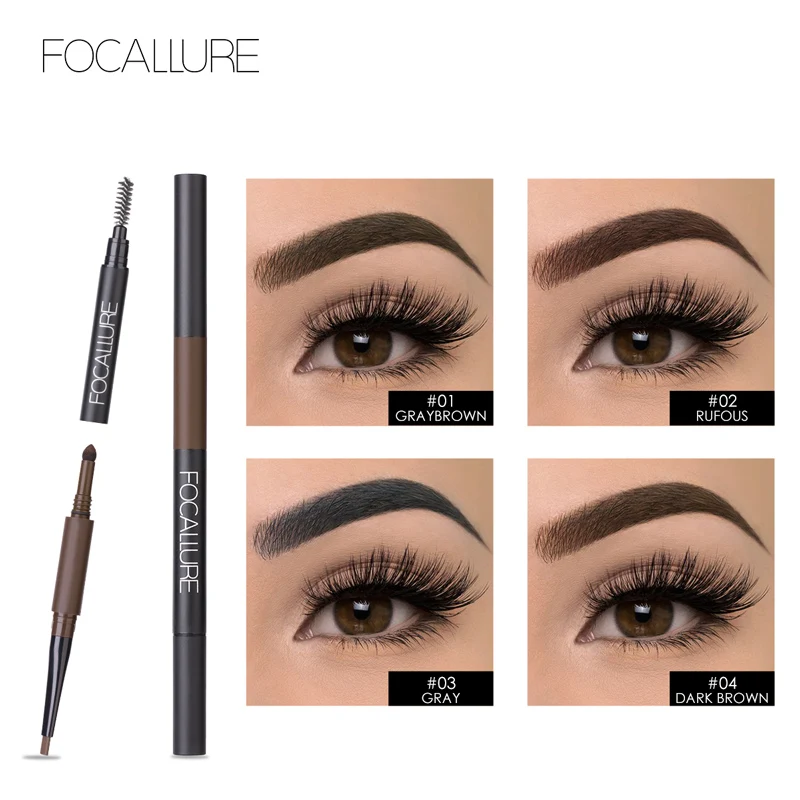 

FOCALLURE 2018 Waterproof Eyebrow Pencil 3 In 1 Auto Brow Pen Shades Brush Powder Tint No Tone Make Up Eye
