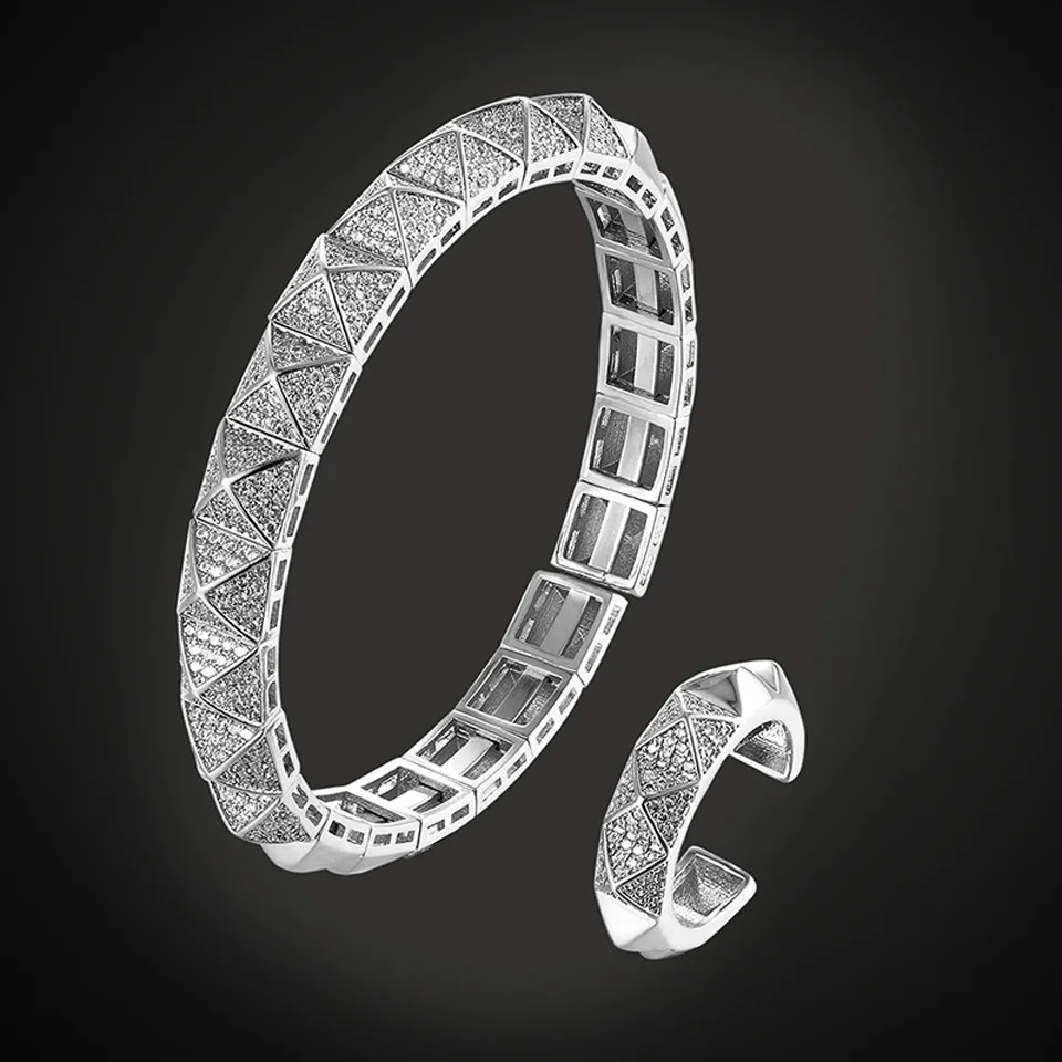 

Zlxgirl jewelry Women adjust brand Copper Bangle & Rings jewelry Sets AAA Cubic Zircon Women bangle and ring accessories sets