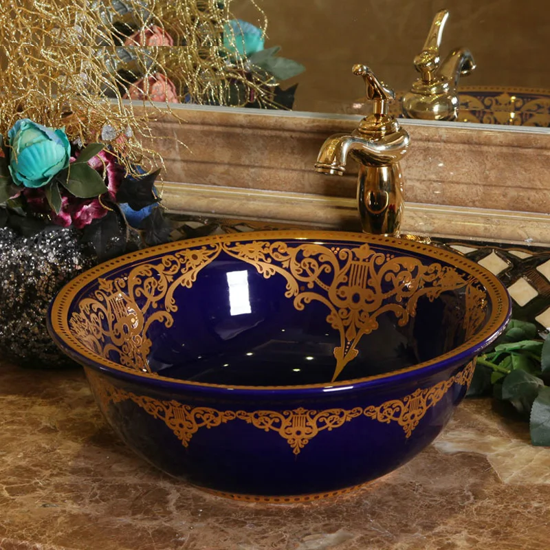 Europe Vintage Style Ceramic Art Basin Sinks Counter Top Wash Basin Bathroom Vessel Sinks Vanities bathroom wash basin  (5)