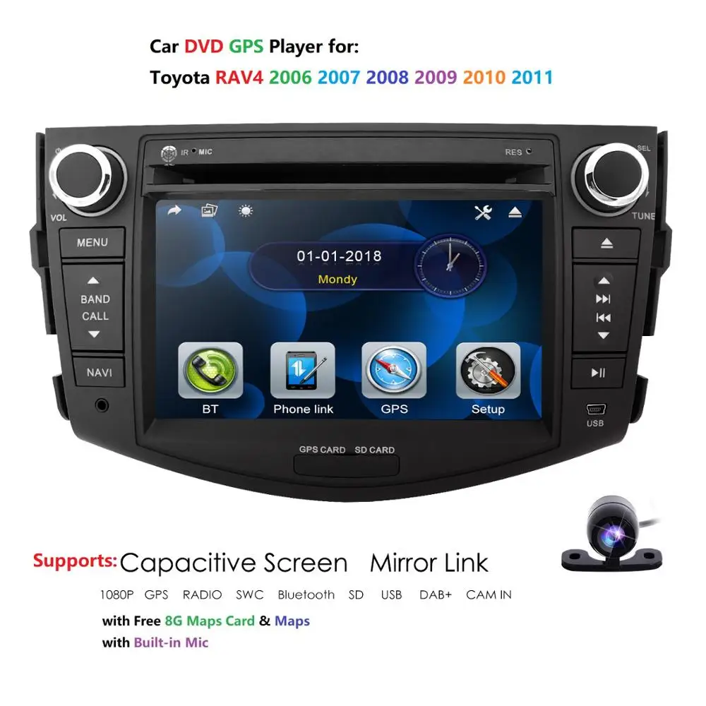 

For Toyota RAV4 2006-2011 7" HD Autoradio GPS Navigation CD Bluetooth+Map+Camera Car Multimedia Player Head Unit Moto MirrorLink