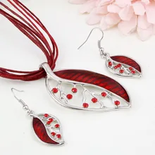 Африканские бусы Ювелирные наборы эмаль Наборы украшений в форме листьев Серебряная кожа Веревка картина кристалл свадебный кулон платье аксессуары Подарки