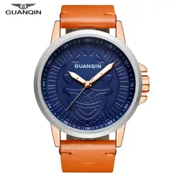 Новый GUANQIN Часы Для мужчин модные наручные часы Для мужчин S противоударный Водонепроницаемый кожа кварцевые наручные часы с Парнем