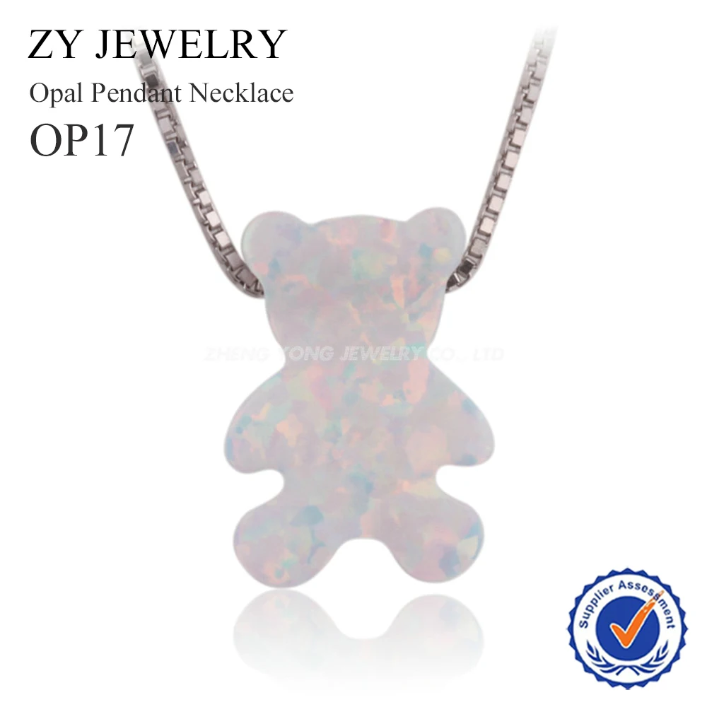 

New Arrival Synthetic Bear Animal Opal Pendant OP17 White Opal Pendant Necklace With 925 Sterling Silver Box Chain for Child
