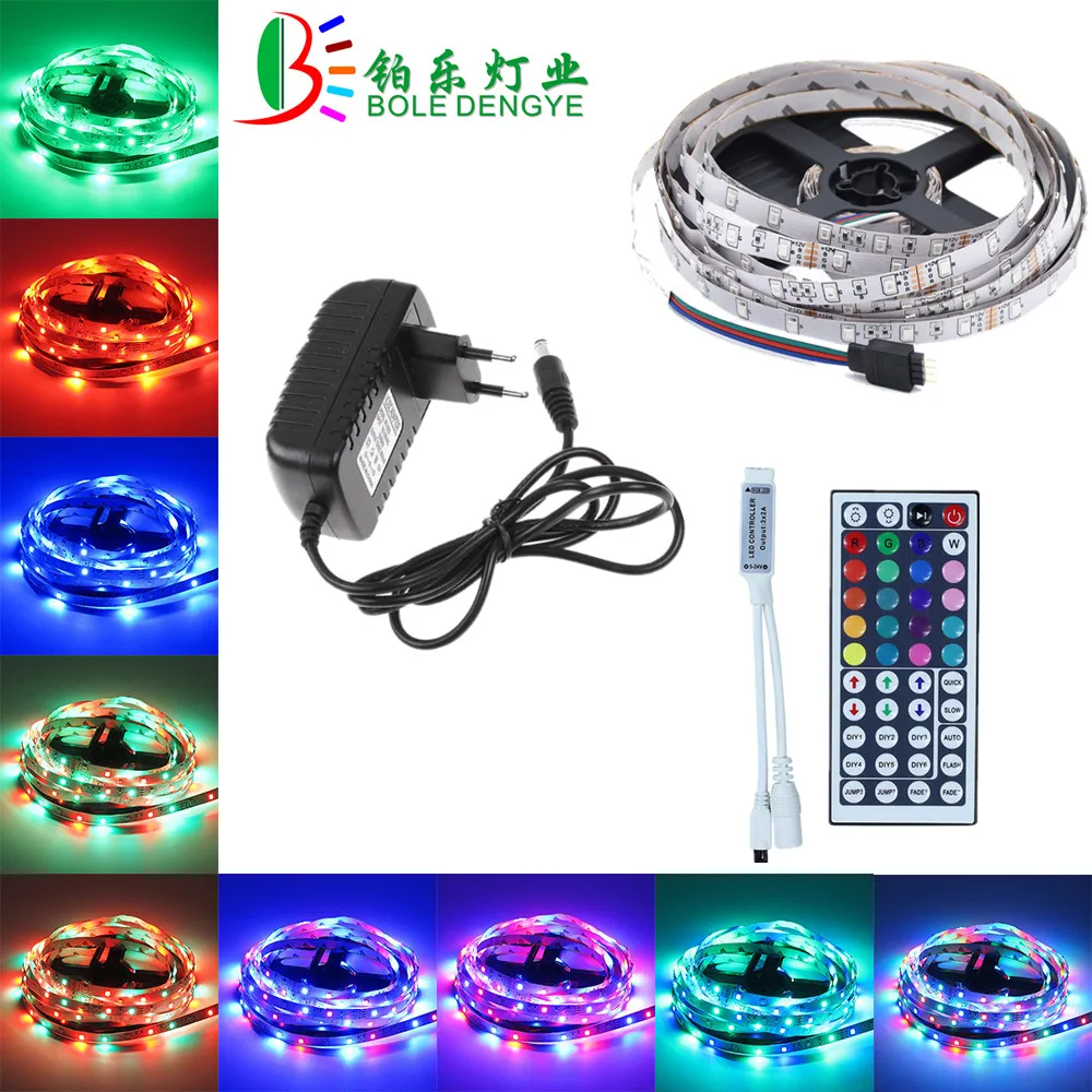 Светодиодные ленты светильник SMD 5050 RGB Светодиодные ленты 12V 30 светодиодный s/m Водонепроницаемый Гибкая ленточная строка+ RGB светодиодный контроллер+ 12V Мощность адаптер