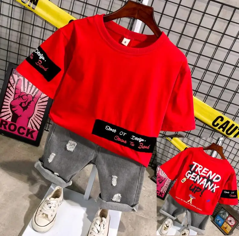 

Boys Set Short Sleeve Shirt Shorts 2 Piece Set Belt Gift Summer Hot Explosion Boy Baby Clothes 2-6years