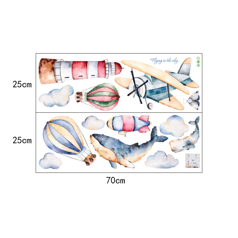 Tofok акварельный горячий воздух Летающий воздушный шар акулы стикер на стену для Детская комната самоклеющиеся водостойкие Переводные картинки домашний декор