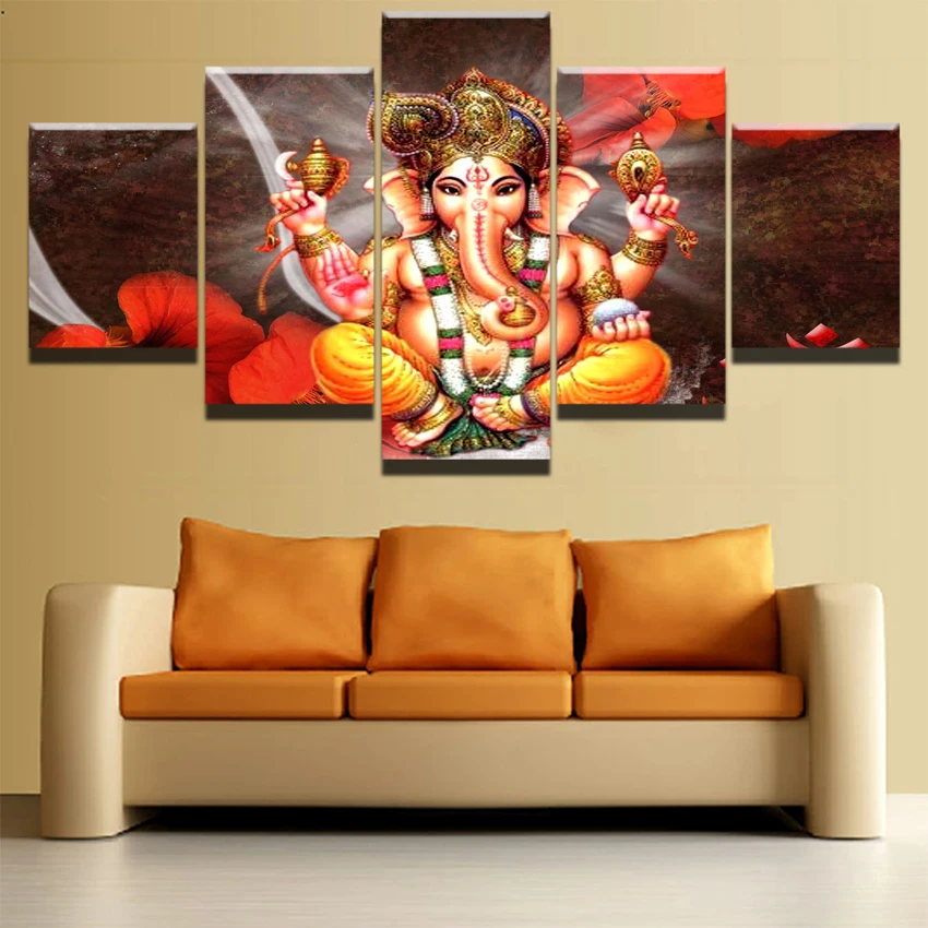 Modern Canvas Painting Home Decor Frame 5 Panel India Ganesha Poster