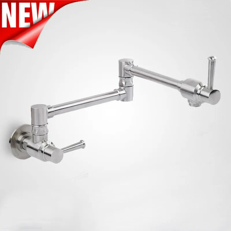 

Quality Stainless Steel Pot Filler Kitchen Faucet Wall Mount 2 Handles Lead Free WW2071