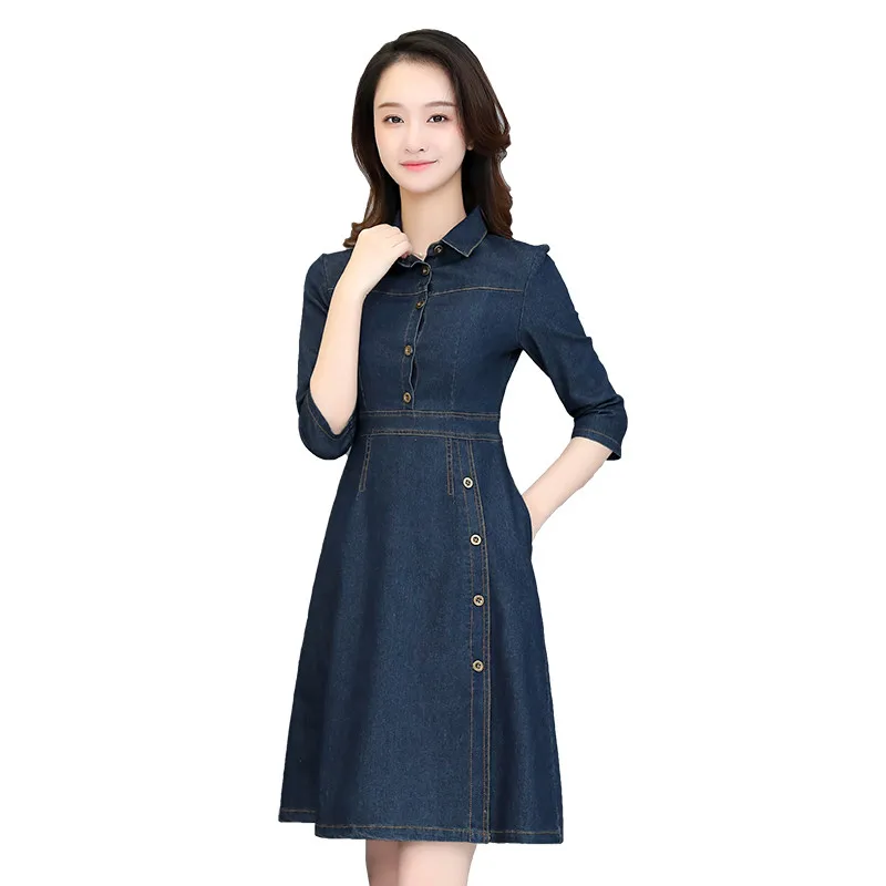 

Denim Dress Female Half Sleeve 2019 New Temperament Waist Slimming Solid Color Denim Dress Fashion Elegant Dresses Trend JIA111