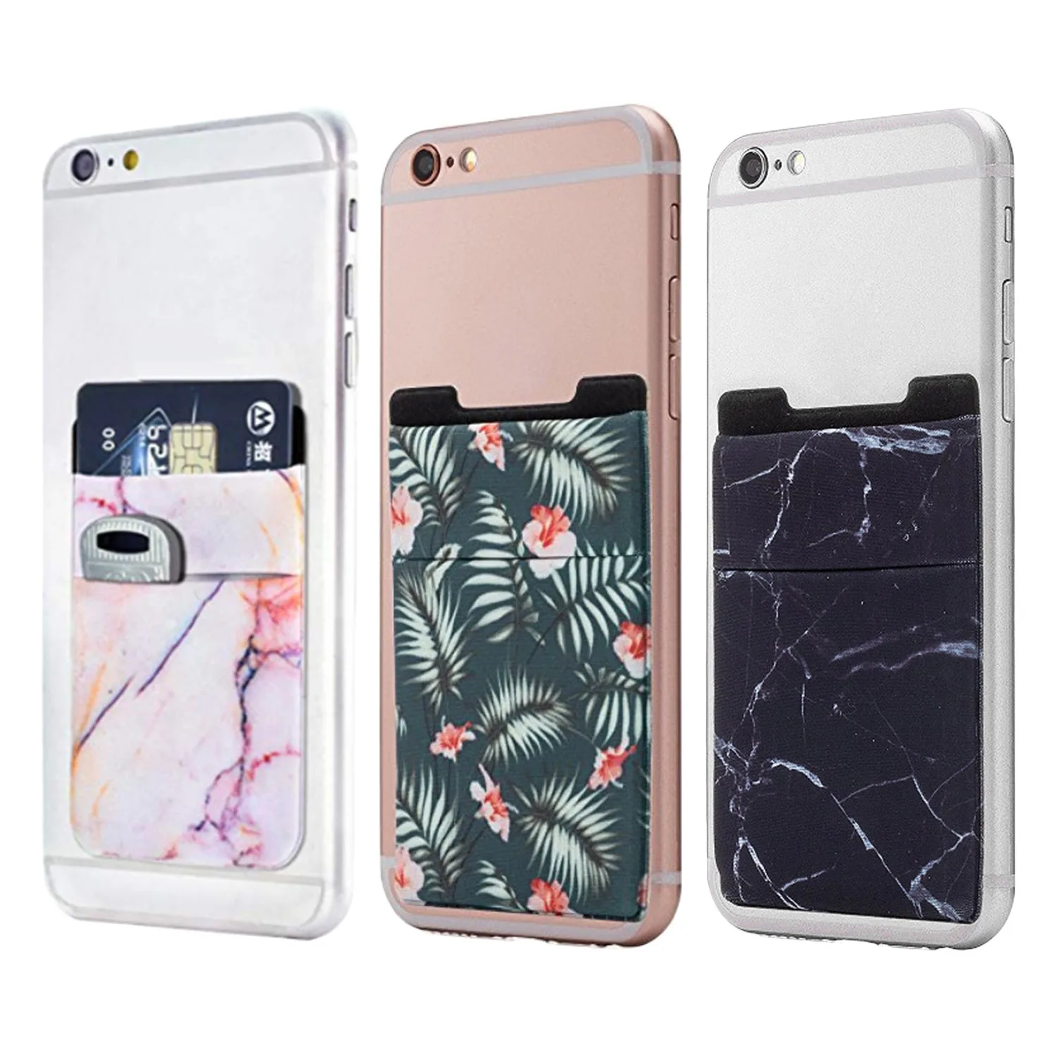 

Stretchy Cell Phone Stick Phone Wallet Card Holder Pocket Secure for iPhone Samsung Huawei Android All Smartphone Leaves Design