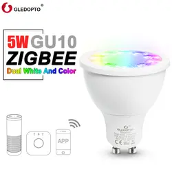 Soposh двойной белый и цвет светодиодный spotlight GU10 RGBW/CW 5 W ZGBEE ZLL AC100-240V работать с amazon echo плюс светодиодный лампы cct gu10