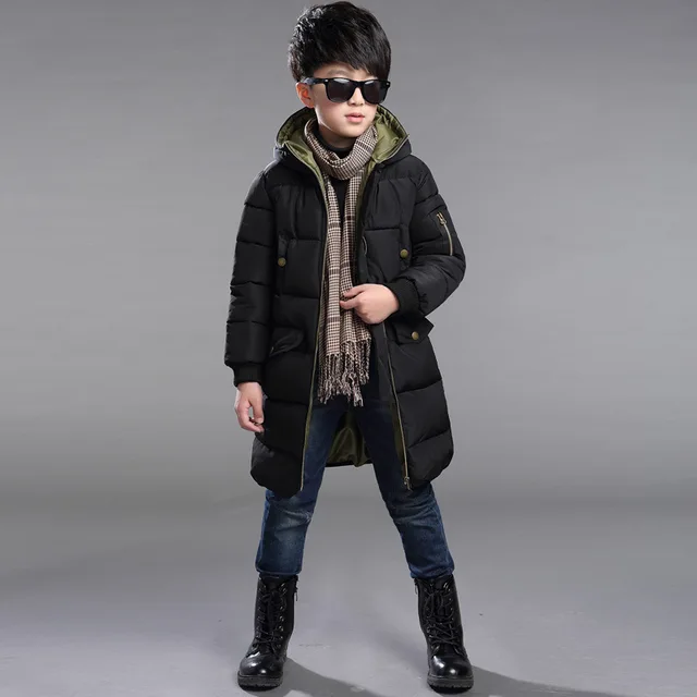 Big Boys Winter Jackets Thicken Hooded Cotton Coats Boys Warm Long