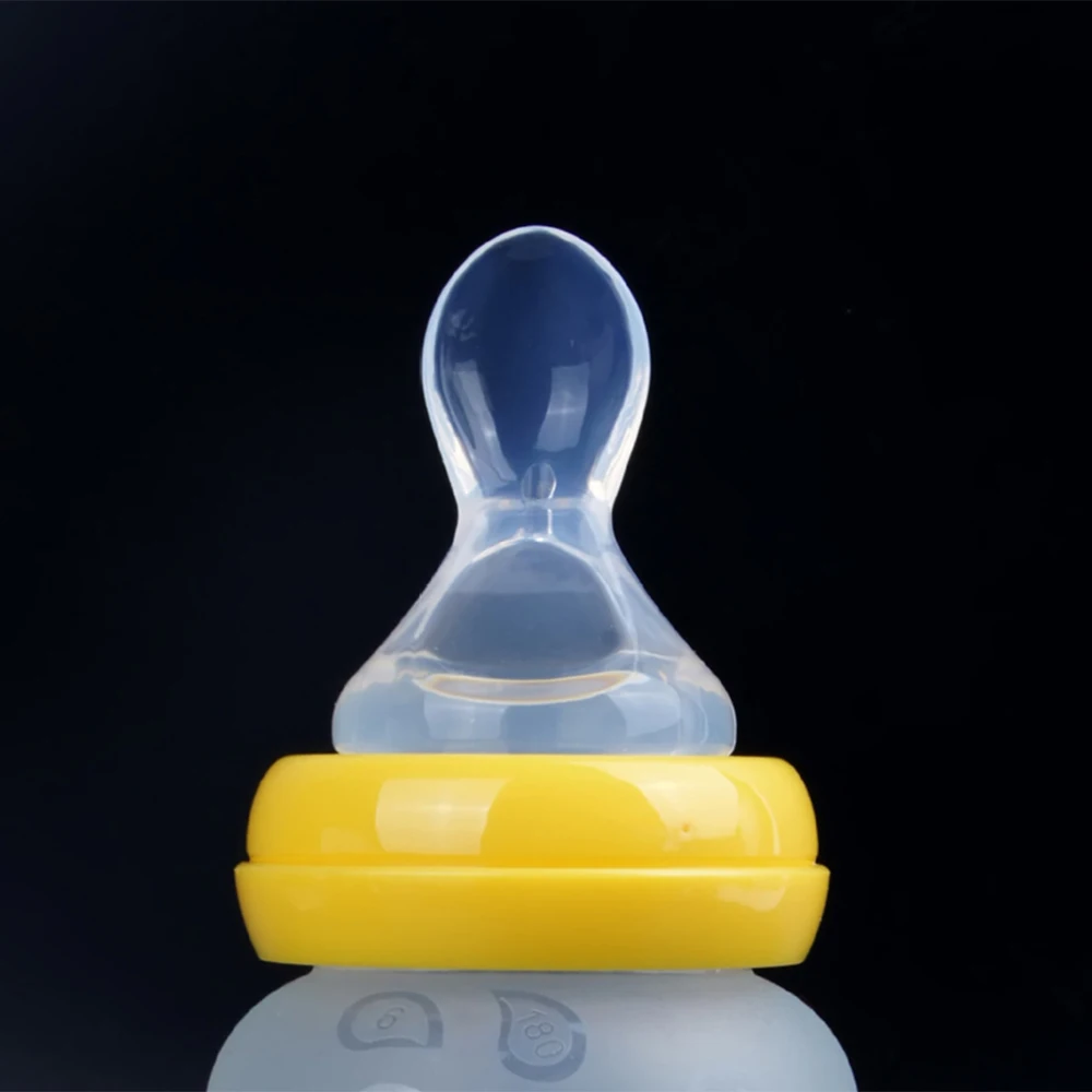 

New Baby Infant Newborn Wide Mouth Feeding Bottle Nipple Spoon Rice Paste Feeding Food Spoon Foods Feeder Transparent Spoon