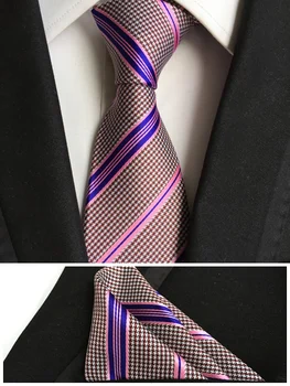 

8cm Luxury Designer's Formal Ties New Fashion Woven Leisure Necktie with Striped Geometric Handkerchief