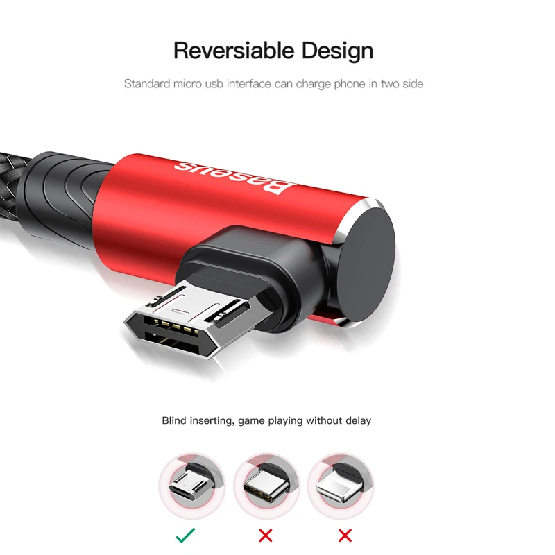 Кабель Micro USB Baseus 90 градусов для Samsung Xiaomi кабель быстрой зарядки Android|Кабели