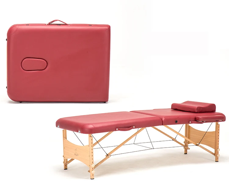 186 см* 70 бука деревянные ноги ПВХ кожа регулируемый массажный стол спа тату красивая мебель портативный складной массаж для салона, кровати - Цвет: Красный