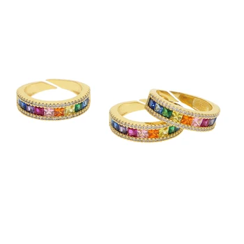 

2019 rainbow baguette cubic zirconia cz Gold color engagement band adjust ring for women elegance drop shipping female jewelry