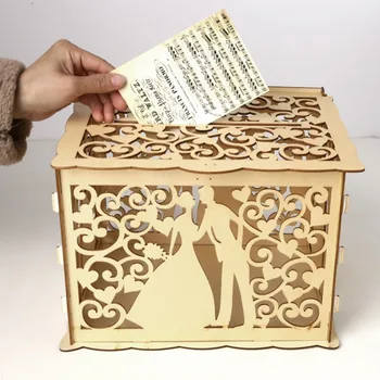 

Hollow Design DIY Wedding Card Box With Lock And Card Sign Gift Card Holder For Wedding Anniversary Party Decorations