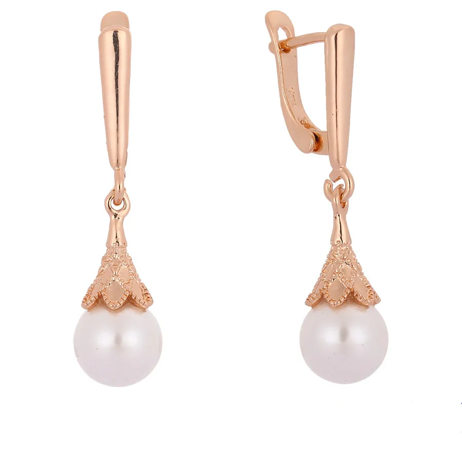 

2018 New Fashion 585 Rose Gold Color Jewelry Hot Selling Office Luxury Simulated Pearl Earrings Round Long Women Drop Earrings