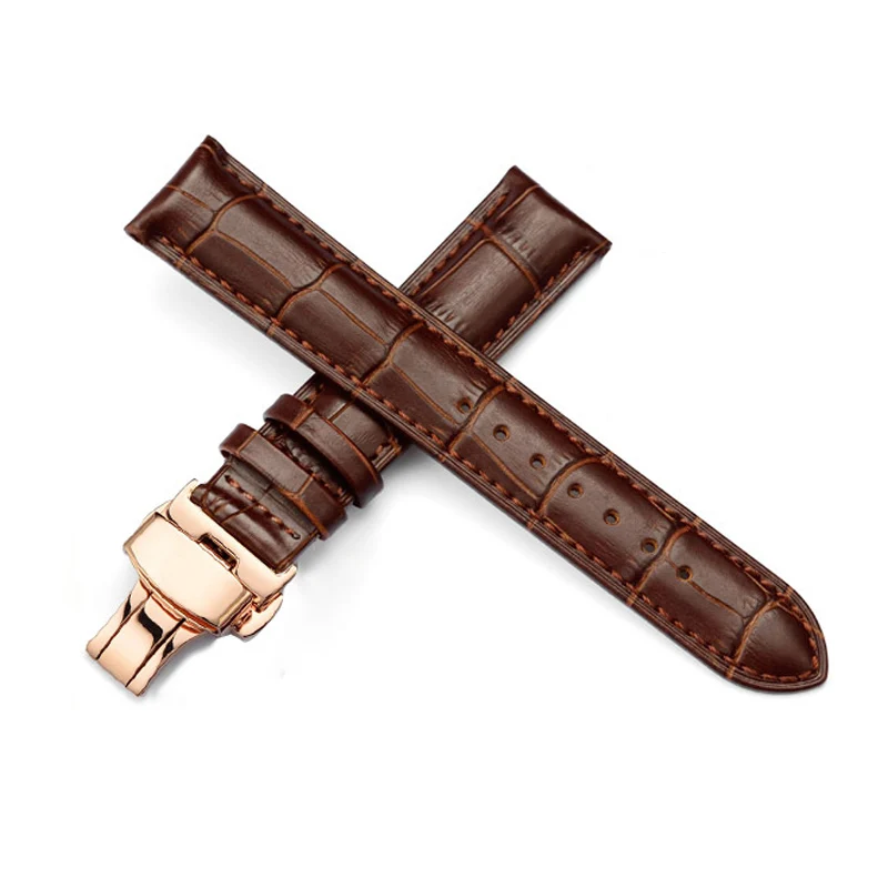 

Rosegold butterfly buckle leather strap Top cow leather watch band universal watchband 14mm 16mm 18mm 19mm 20mm 21mm 22mm 24mm