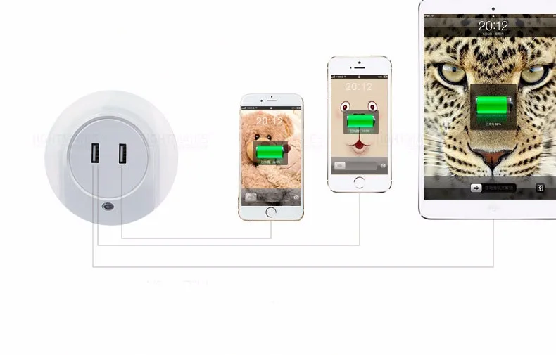 Умный светодиодный ночник с датчиком света с двумя USB зарядным интерфейсом DC 5 V/2A выход для ванных комнат спальни