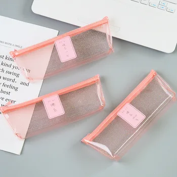 

1pcs Korea creative student stationery pink series transparent simple student pen box Tumi Buddha girl triangle pen