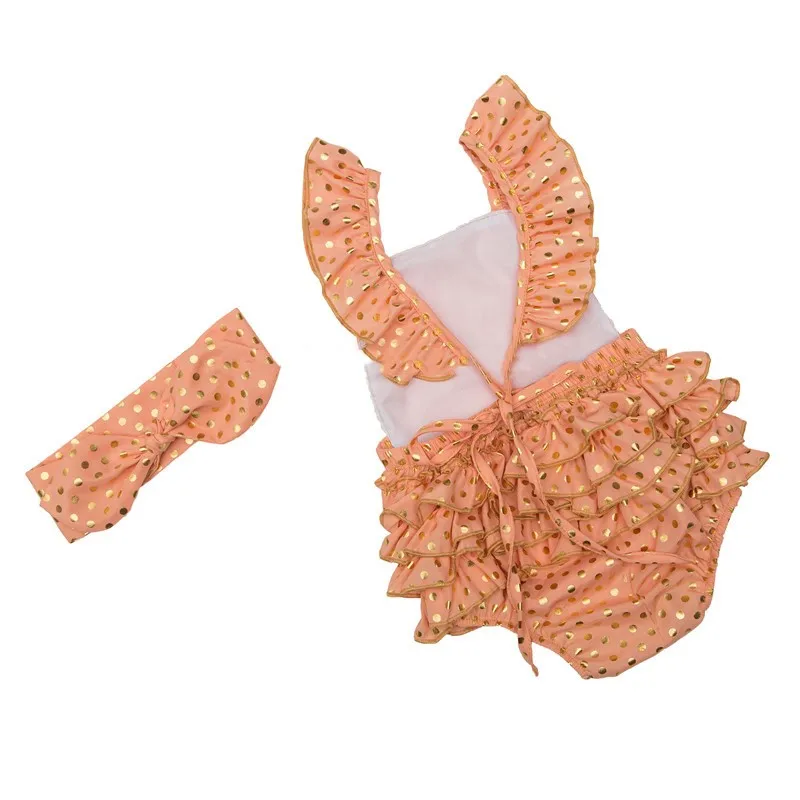 Infant Gold Polka Dot Ruffle Rompers (9)