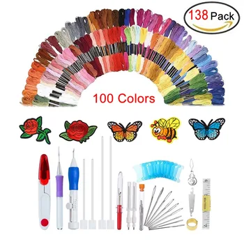

138Pcs Embroidery Pen Punch Needle Set, Embroidery Punch Needle Kit Craft Tool with 100 Color Threads for DIY Threaders Sewing