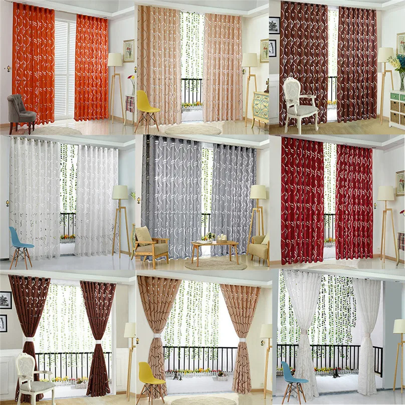 

1PC Curtains Vines Leaves Tulle Door Window Curtain Drape Panel Sheer Scarf Valances Home decorations #4M10
