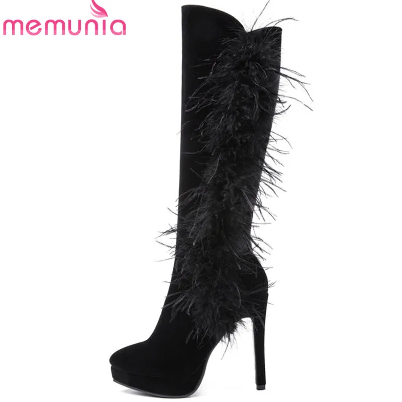 

MEMUNIA 2020 newest knee high boots for women suede leather elegant platform boots round toe high heels autumn winter boots