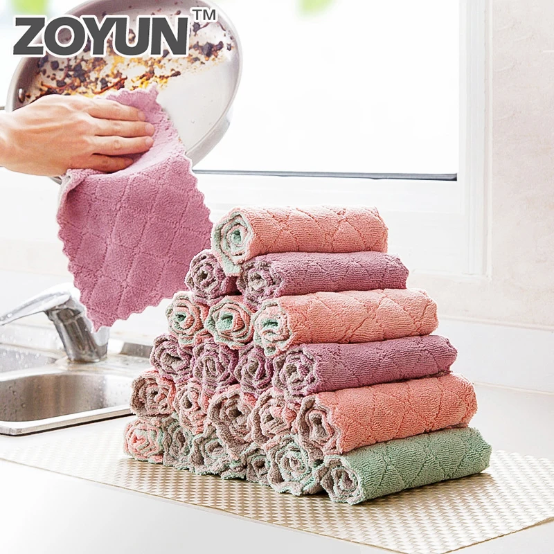 

Microfiber Cleaning Cloth Kitchen Cleaning Scouring pad Double layer Thick rag Soft Good water absorption Hand towel Chinese sty