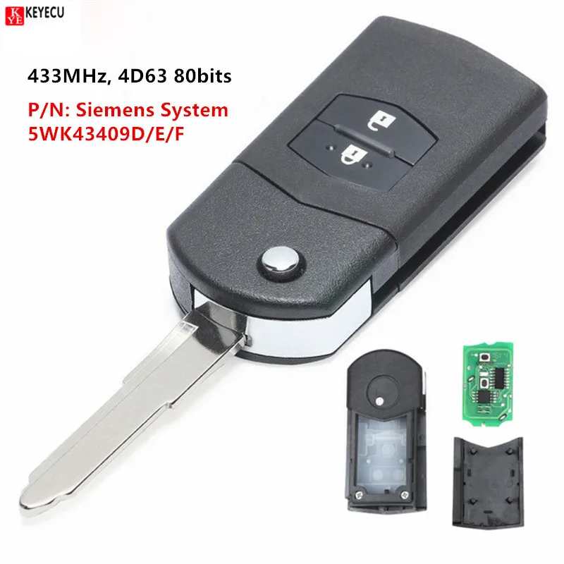 Car fob Remote Key Fit for MAZDA 5WK43409D 5WK43409E 5WK43409F 2 buttons 