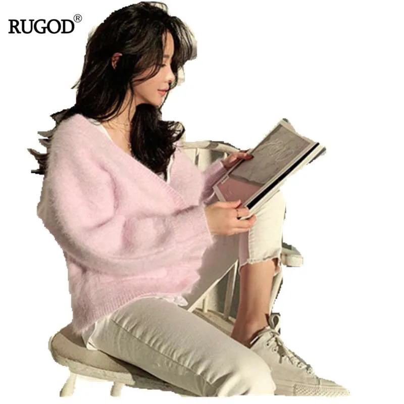 

RUGOD 2019 Womens Cardigan Long Sleeve Solid V-neck Open Stitch Sweater Knitted Sweater Super Fairy Pull Femme Hiver