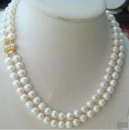 

song voge gem J0071 2 rows 7-8MM DOUBLE STRAND WHITE PEARL NECKLACE SF