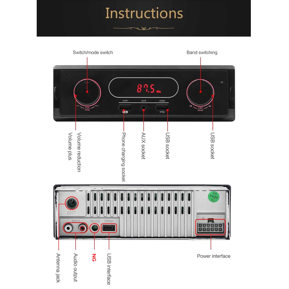 Автомобильное радио 1DIN In Dash MP3 мультимедийный плеер стерео Поддержка FM USB UDisk AUX IN