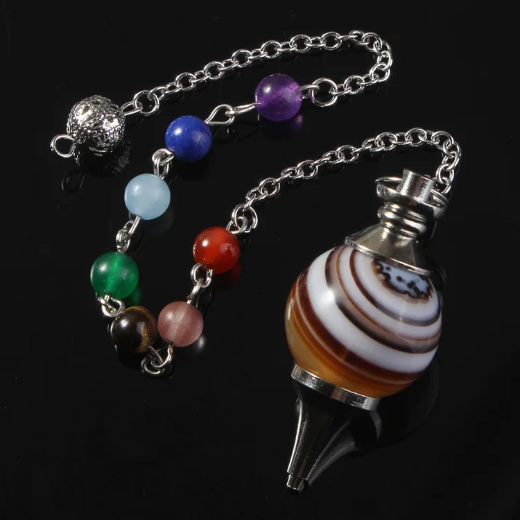Natural Gnergy Gemstone~ Mixed 10Pcs 20mm Natural Stones Ball Healing Pendulums Stone Beads Chain Chakra Pendant Dowsing Pendulum Jewelry 14 AA00201017915g