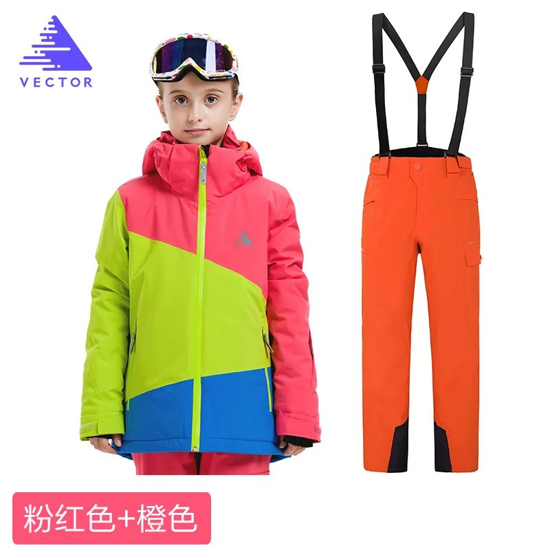 Лыжный костюм для девочек Водонепроницаемая детская Лыжная куртка лыжные штаны Высококачественная зимняя теплая одежда лыжный костюм с капюшоном для улицы-30 градусов - Цвет: Girls 16