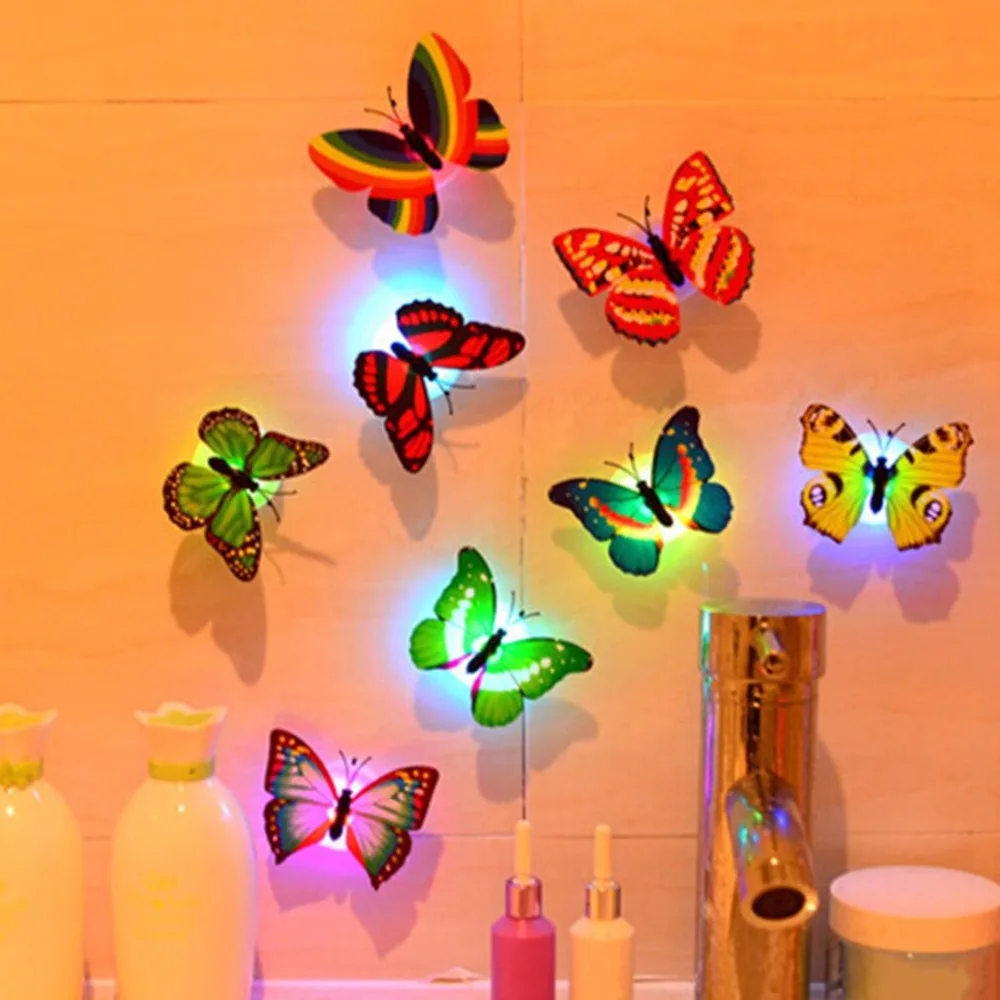 10pcs 3D Innovative LED Lighting Colorful Butterfly Cute Night Light Home Room Desk Decorative Wall Lights Color | Дом и сад