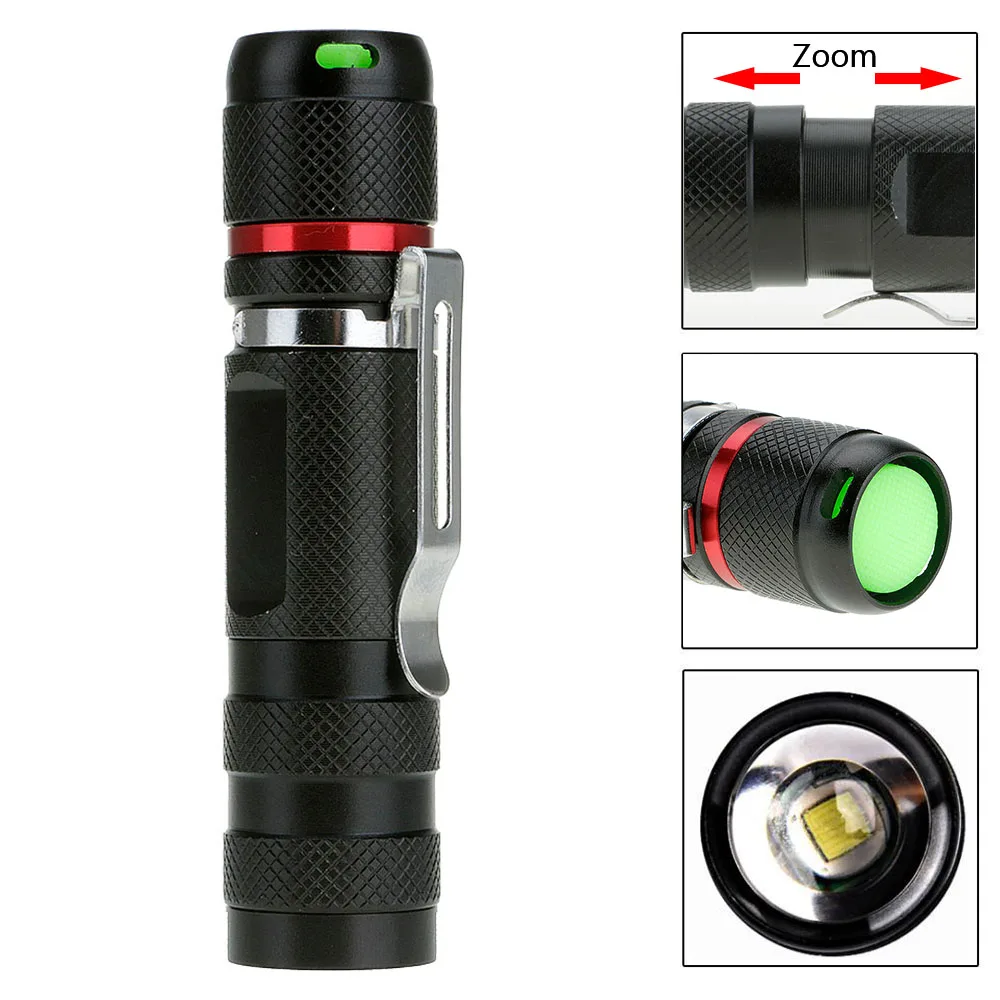 

Mini 500Lumen Flashlight T6 LED Military Zoomable Pen Clip Torch AA New